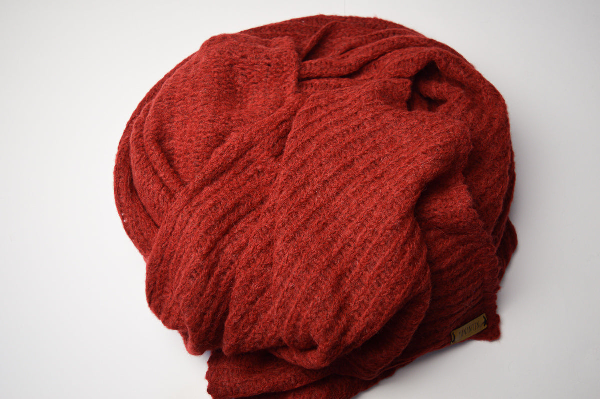 Extra Large Scarf | Royal Red | Baby Alpaca & Merino Wool Blend | Loosely Knitted
