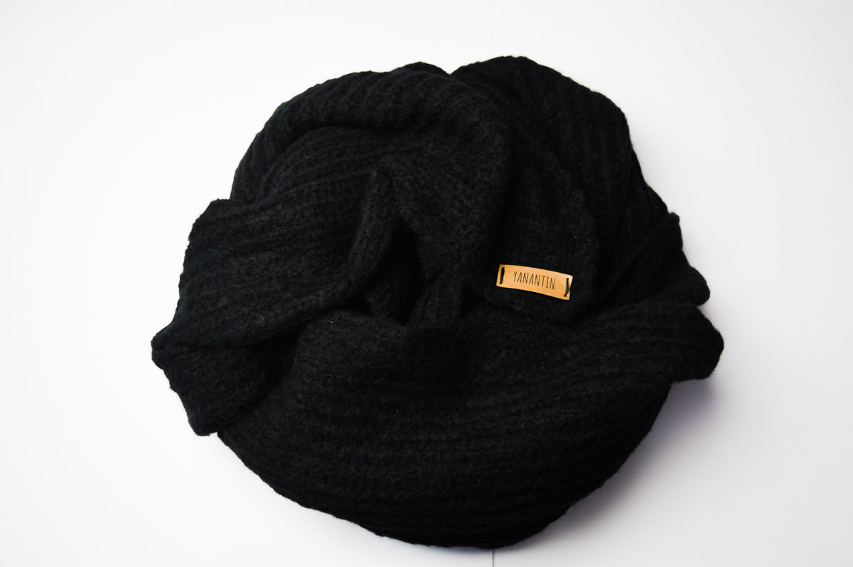 Extra Large Scarf | Midnight Black | Baby Alpaca & Merino Wool Blend | Loosely Knitted